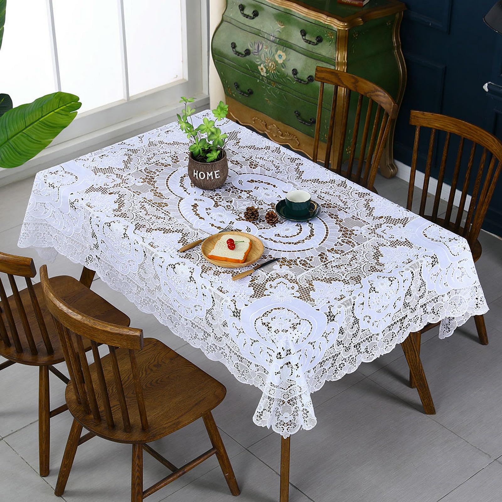 tovaglia da Matrimonio Classica, Decorazione Tavolo in Pizzo Bianco, Caffè-bianco-170 * 270