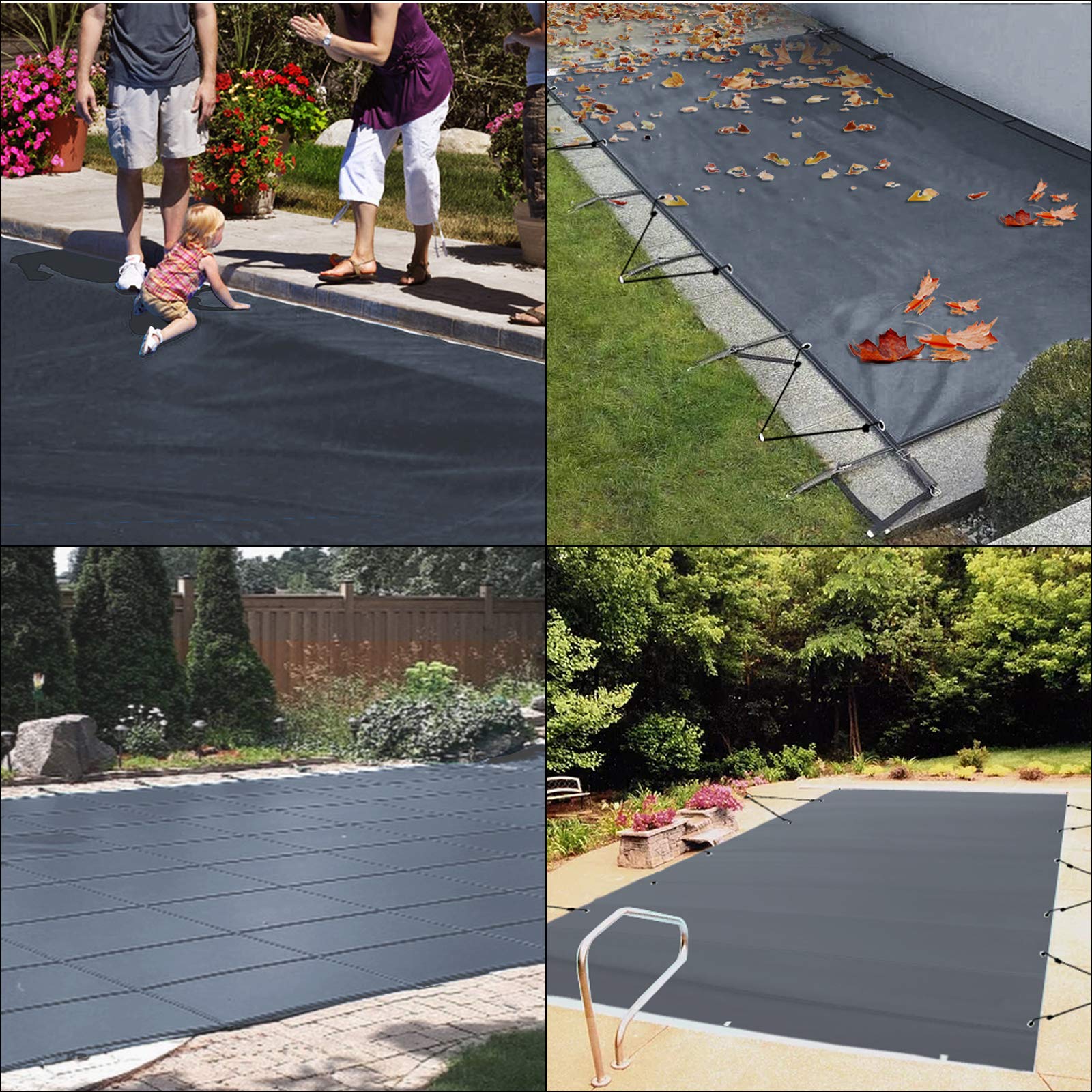 VEVOR Pool-Sicherheitsabdeckung, Passend für Rechteckige, Eingelassene Pools (3,66x6,7 m), Winterabdeckplane mit Ablauflöchern, robuste PVC-Poolabdeckung für Schwimmbecken, Sicherheitsabdeckung