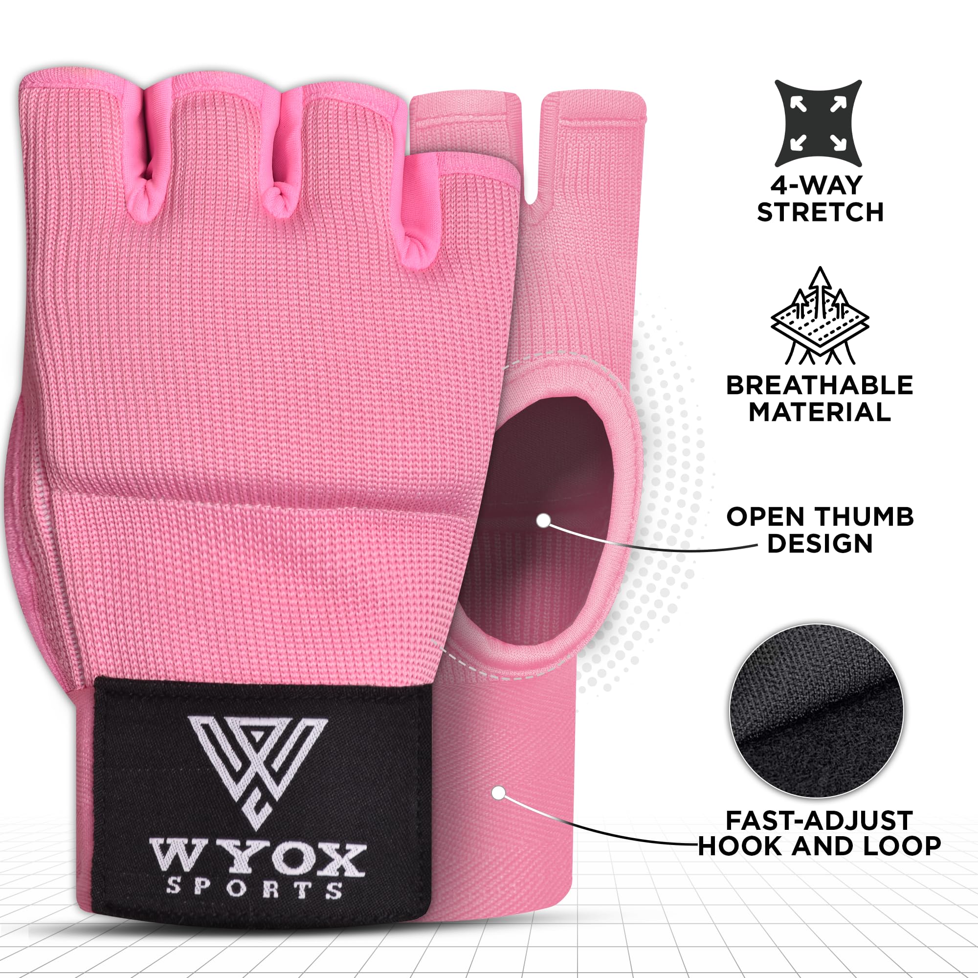 Wyox boxe guanti interni con imbottitura in gel mano Wraps Fist bende MMA Thai Muay training, Pink