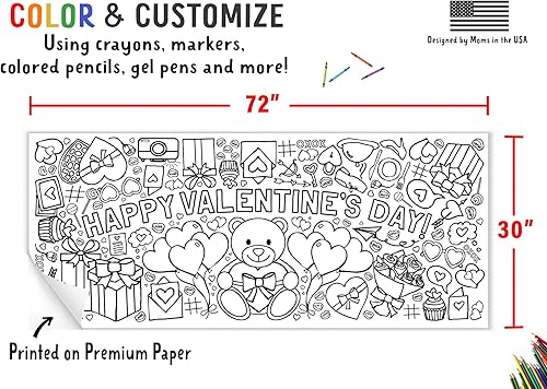 Miniatura 3 de Tiny Expressions Póster gigante del día de San Valentín para familias, 30 x 72 pulgadas, pancarta de papel gigante para colorear o cubierta de mesa