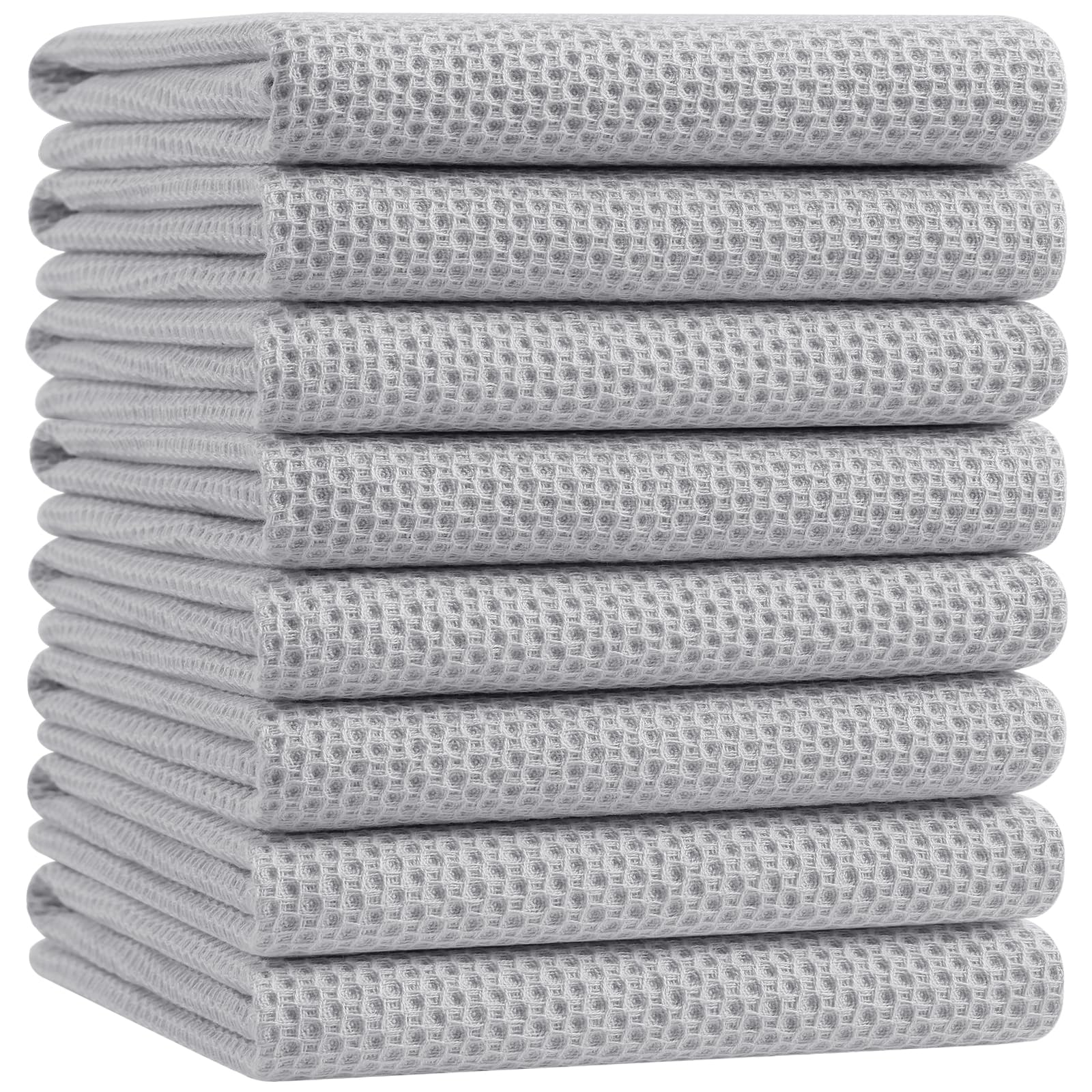 Homaxy 100% Cotton Oversized Waffle Weave Kitchen Towels 8-Pack, Light Gray