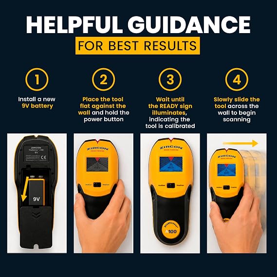 Zircon StudSensorTM A100 Stud Finder w/Live Wire Detection