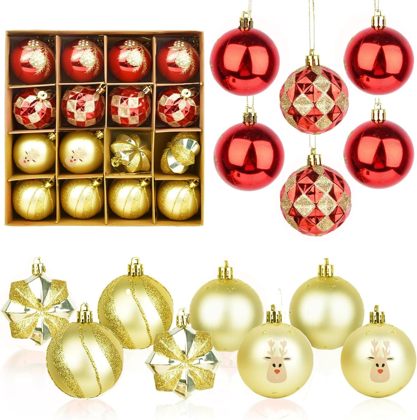 Boules de Noël Rouges dorées grandes 6cm 16 PCS Boule de Noel en