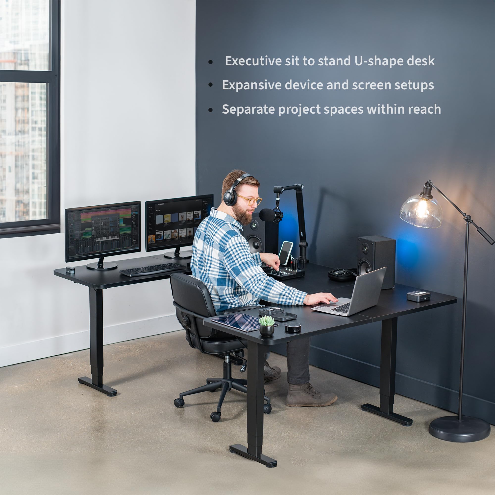 VIVO Large U-Shaped 83 x 60 in Electric Standing Desk Memory Height Adjustment Black Top Black Frame DESK-E4UBB — view 9