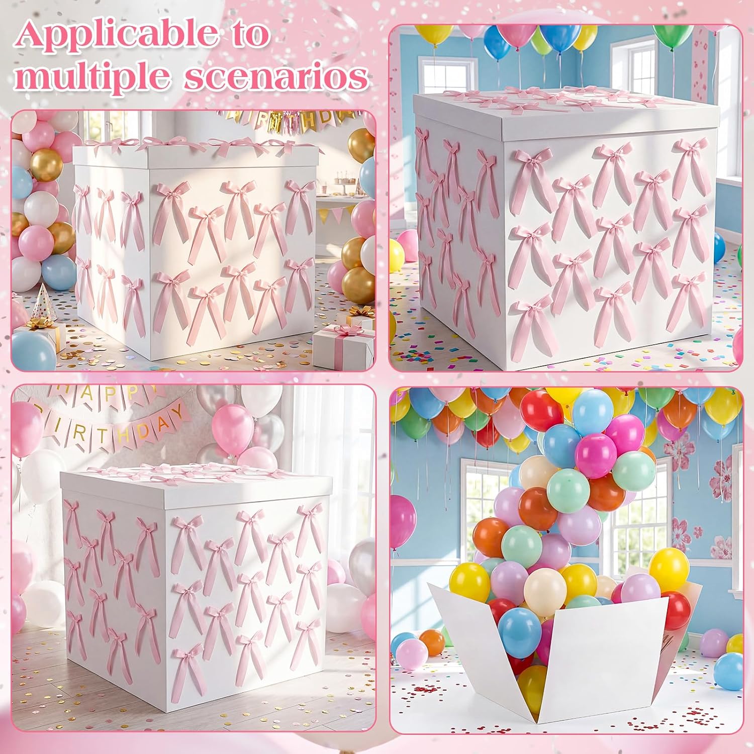 Kolldenn Extra Large Gift Box with Lid-giant, 28x28x28 Jumbo White Gift Boxes with Bow and Ribbon for Gender Reveal Big Present Birthday Special Celebrations Anniversaries Wedding Party Decor(Pink)