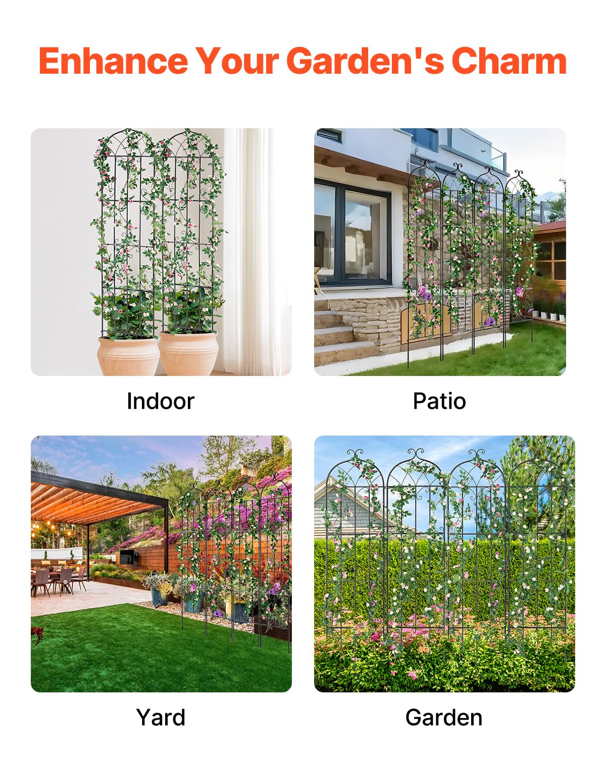 VEVOR Enrejado de Metal para Plantas Trepadoras 51 x 220 cm Soporte para Rosas Trepadoras 4 Piezas Arco para Enredaderas Soporte para Pepinos Decorativo para Clemátides para Patio, Césped, Jardín