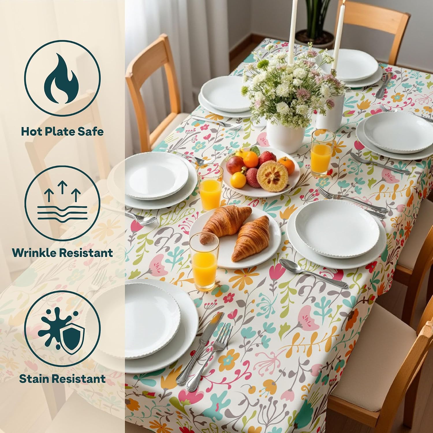 Winslow & Brody Spring Tablecloth | Made in America Linen Table Cloths | Scratch, Stain & Wrinkle Resistant | Floral Tablecloth Kitchen Decor | Blooming Spring - 60" x 102" Rectangular