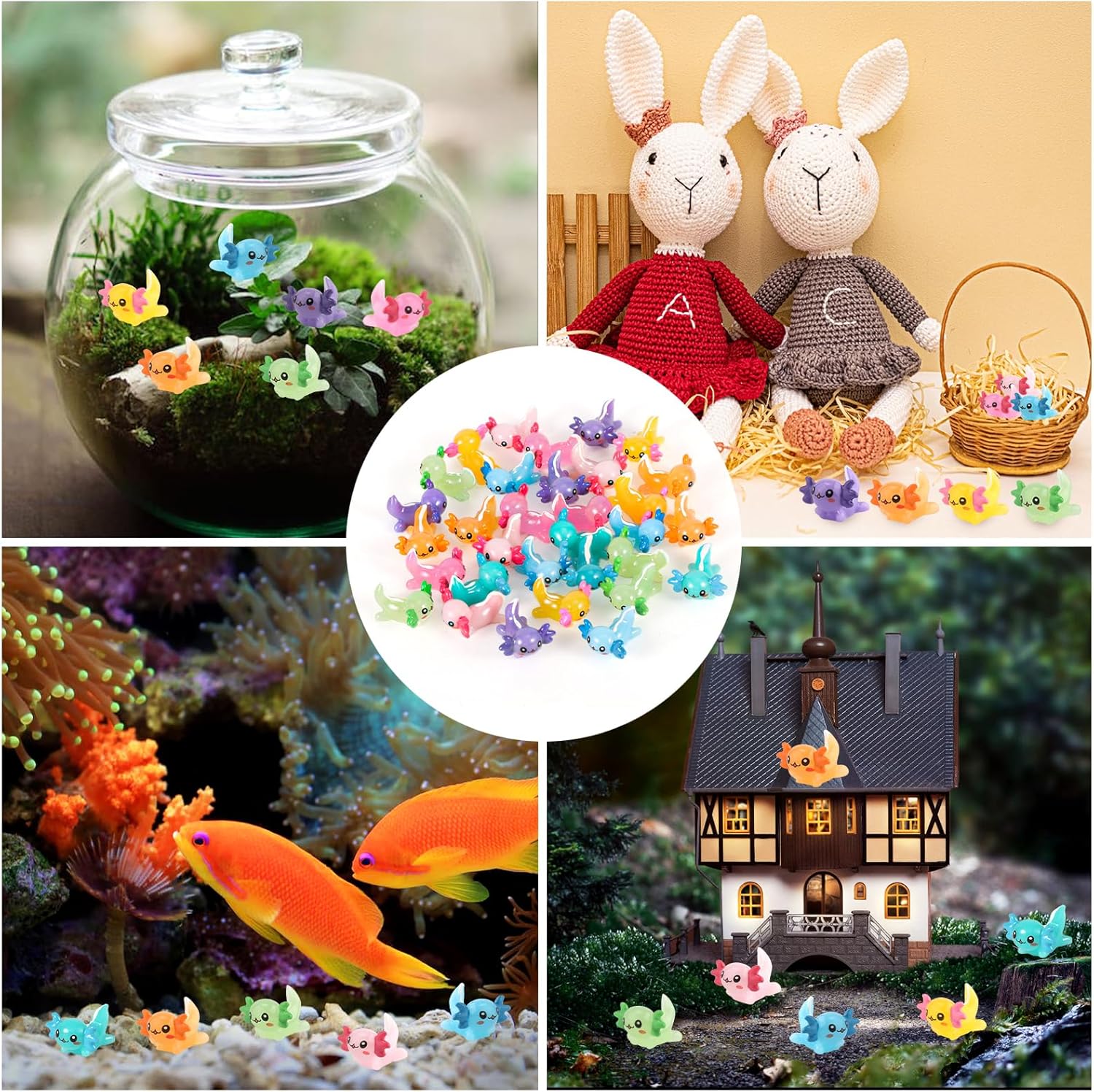 24pcs Mini Axolotl Figures, Little Resin Axolotl Miniature Axolotl Charms Tiny Small Animal Figurines Ornament Toy for DIY Craft Garden Landscape Dollhouse Potted Plants Decorations (8 Colors)