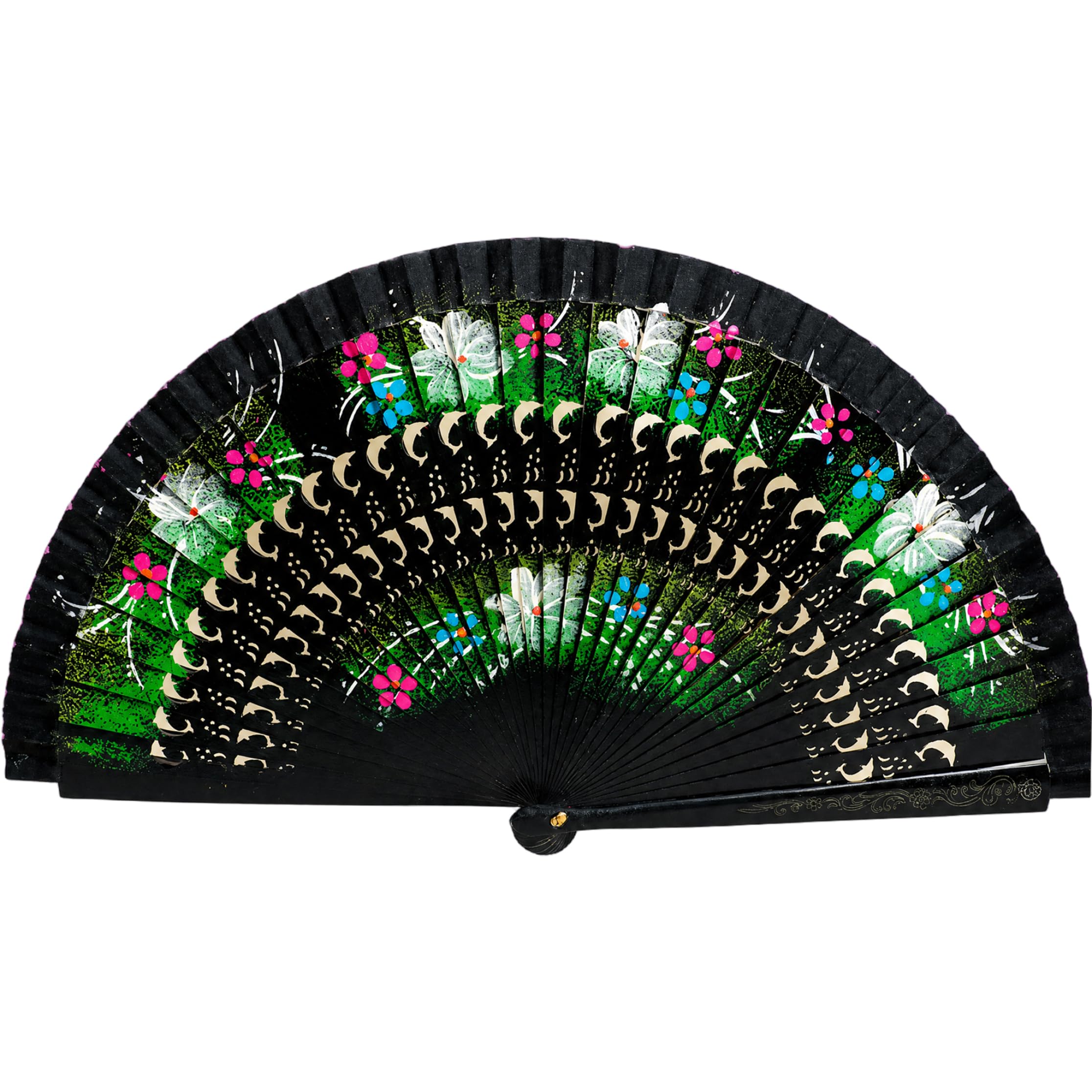Bemonew hand fan foldable Spanish Fan, Double-sided Painted Wooden Folding Hand, Party Fans for Dance, Festival Decoration (black)