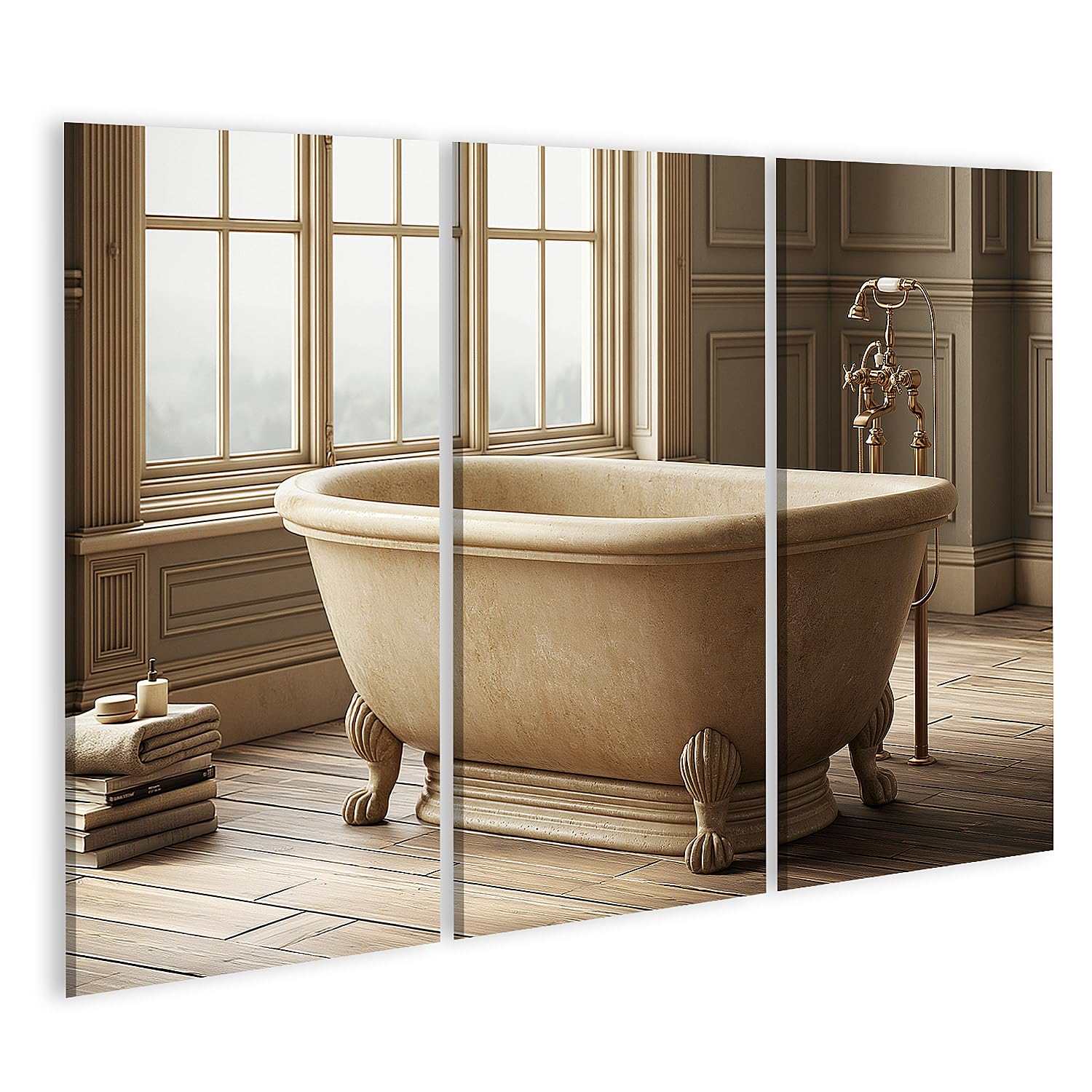 islandburner Cuadro sobre lienzo Elegante Bañera Independiente Mural Baño Lujo para los amantes de la relajación - 3 piezas