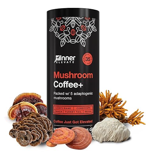 Inner Elevate Superalimento de café de hongos con 5 hongos adaptogénicos  Alternativa de café mejorada con media cafeína  Arábica con melena de