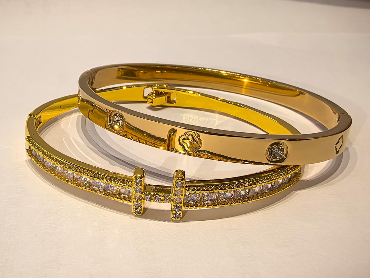 18K Gold H & Love Bangle Bracelets for Women, Stackable Cubic Zirconia H and Love Bracelet Set, Luxury Trendy Stack Jewelry Gift - Image 2