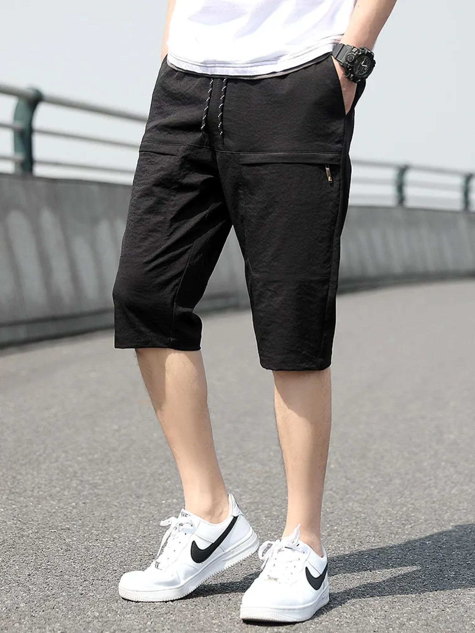 Pantaloncini Uomo Shorts Sportivi Tasche Pantaloni Capris da Uomo al Polpaccio Corti 7XL Blu
