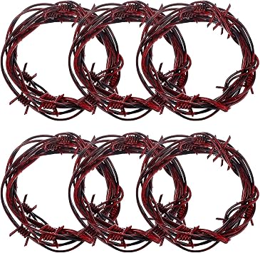 49 Foot Red Fake Rusted Barbed Wire Decoration 6 Pcs Halloween Plastic Barb Wire Decoration Prop Rust Red Western Decor Rusty Western Party Decorations Cowboy Decor for Cowboy Western Party Decor