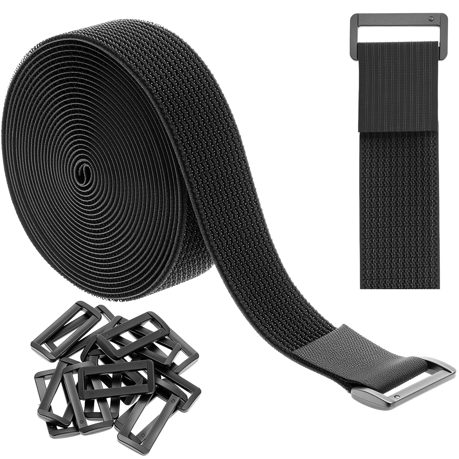 Qwork Qwork® 3.8Cm X 5M Fastening Cable Straps, Heavy Duty Cinch Straps With 15 Buckles, For Cables, Luggage, Sports Gear, Outdoor Use