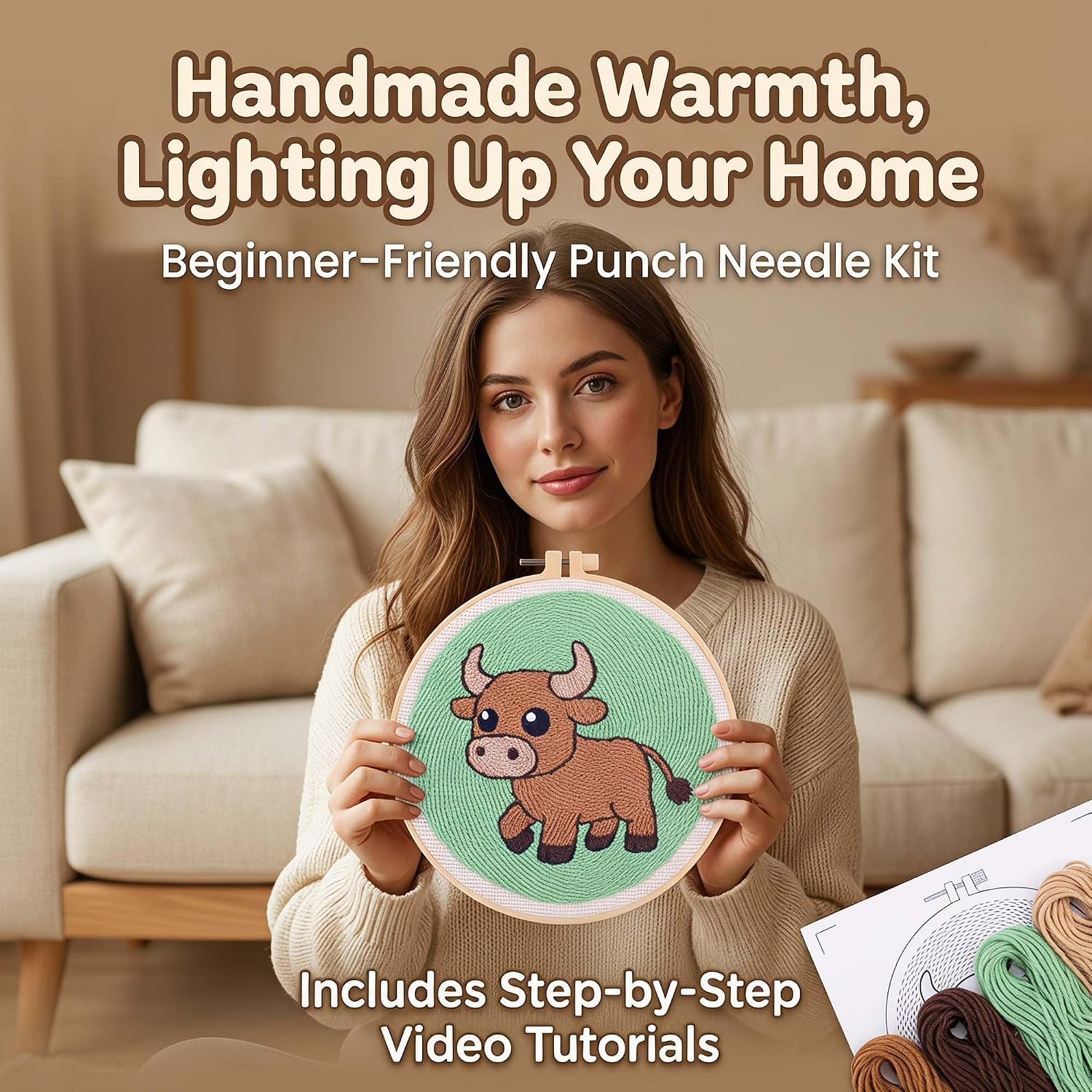 Harimau Punch Needle Kit Twelve Zodiac Signs Pattern,1Pc Embroidery Hoop, Essential Punch Needle Supplies,Ideal Punch Art for Beginners,DIY Adults Embroidery, Video Teaching