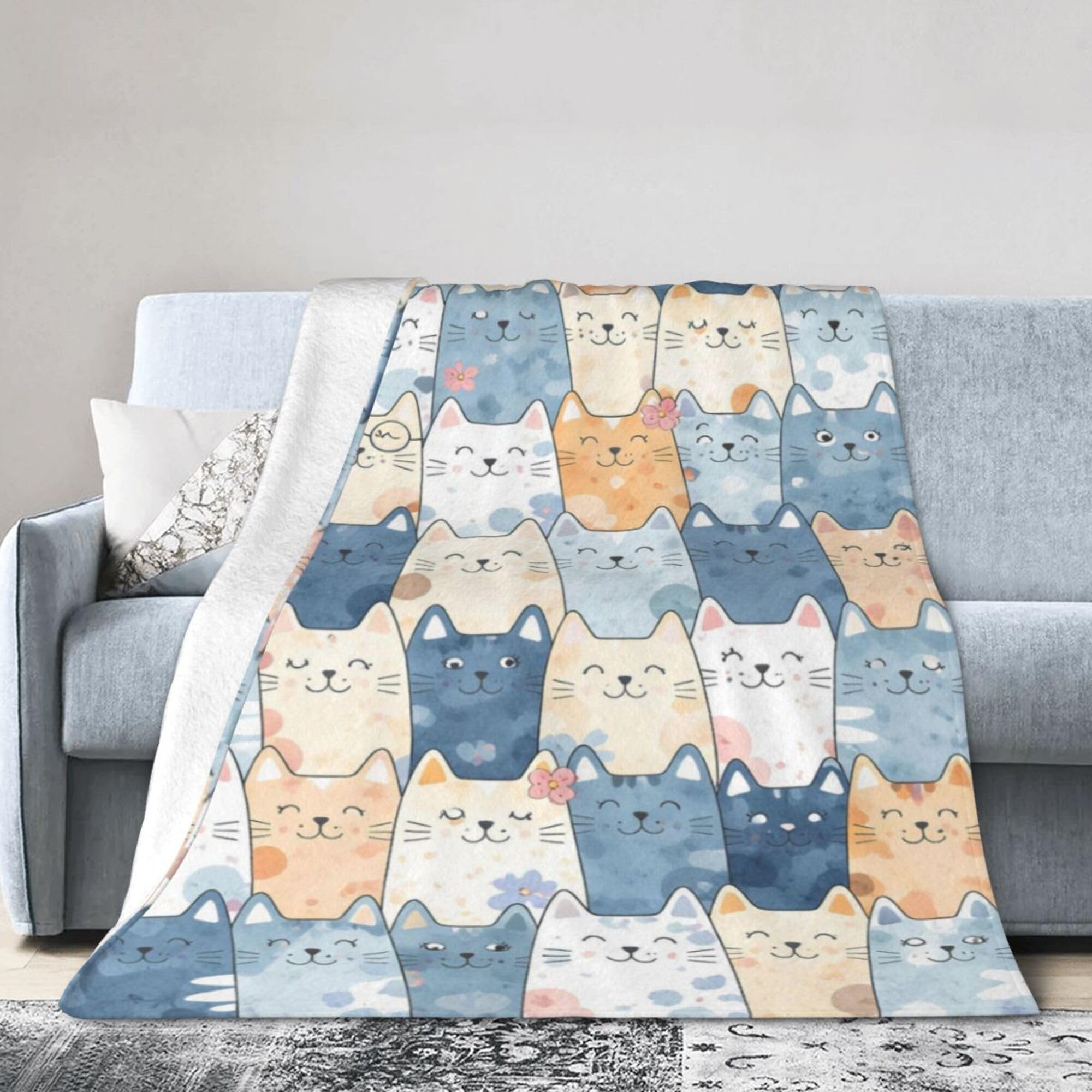 Cute Cat Blanket Gifts for Women Girls Men Boys– Soft Flannel Cat Throw Blanket – Cats Gift Merch Stuff for Room Decor 50"x40"