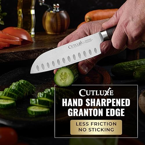Miniatura 5 de Cuchillo Santoku  Cuchillo japonés ultra afilado de 5 pulgadas para carne y verduras para picar, hoja de acero inoxidable de alto carbono, mango de