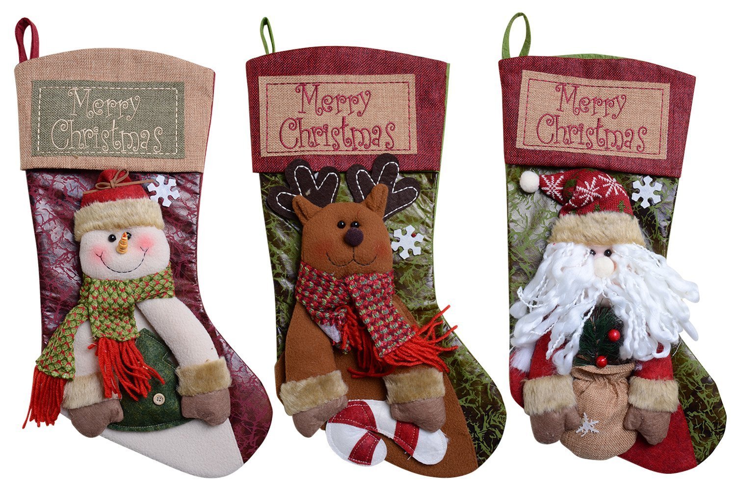 SORACO 20 inch 3Pack Classic Christmas Stockings with Magnificent Detailed Embroidery Party Decoration