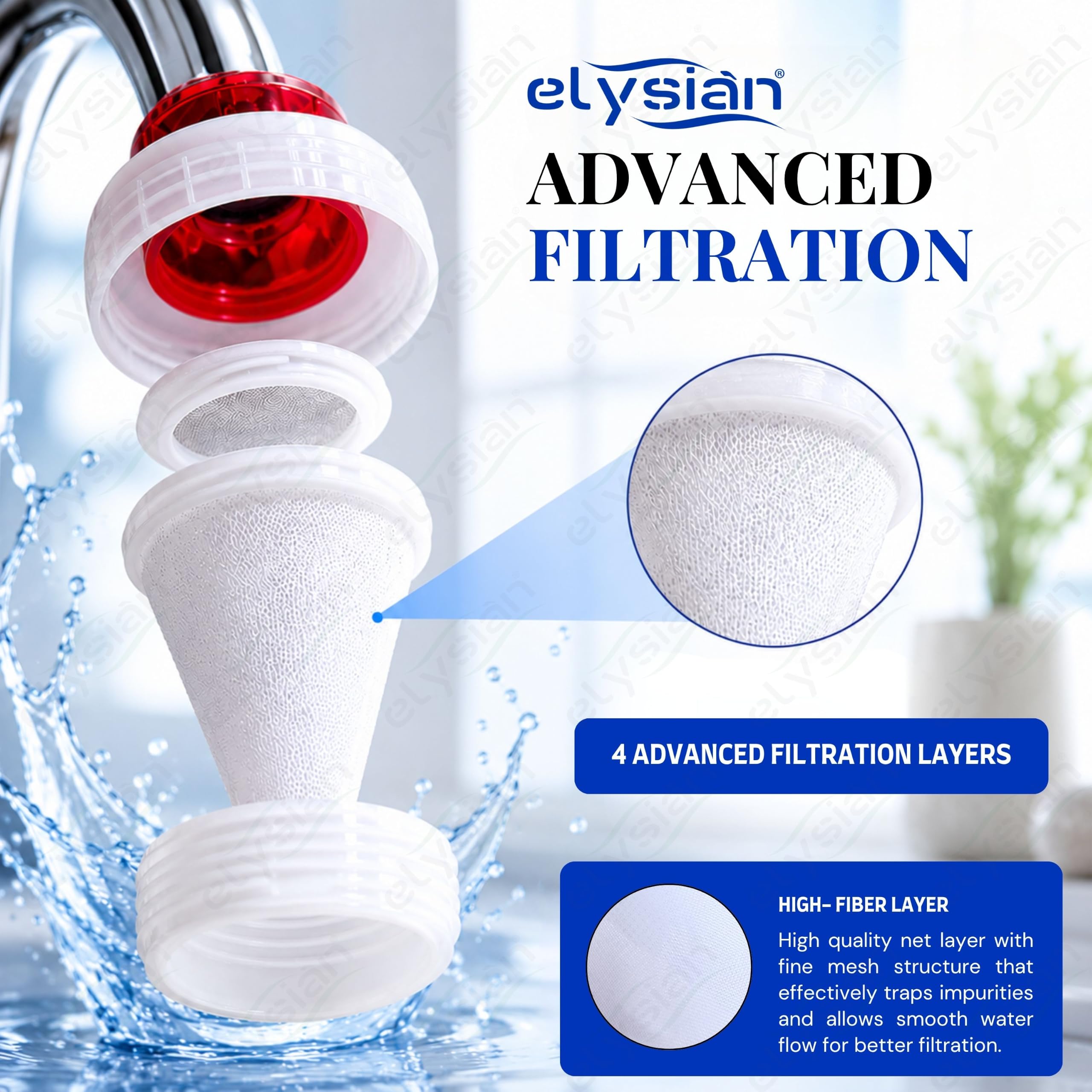 Elysian Water Filter Tap Head - 3 Modes, Softens Water -3 Elysian Water Filter Tap Head - 3 Modes, Softens Water -3