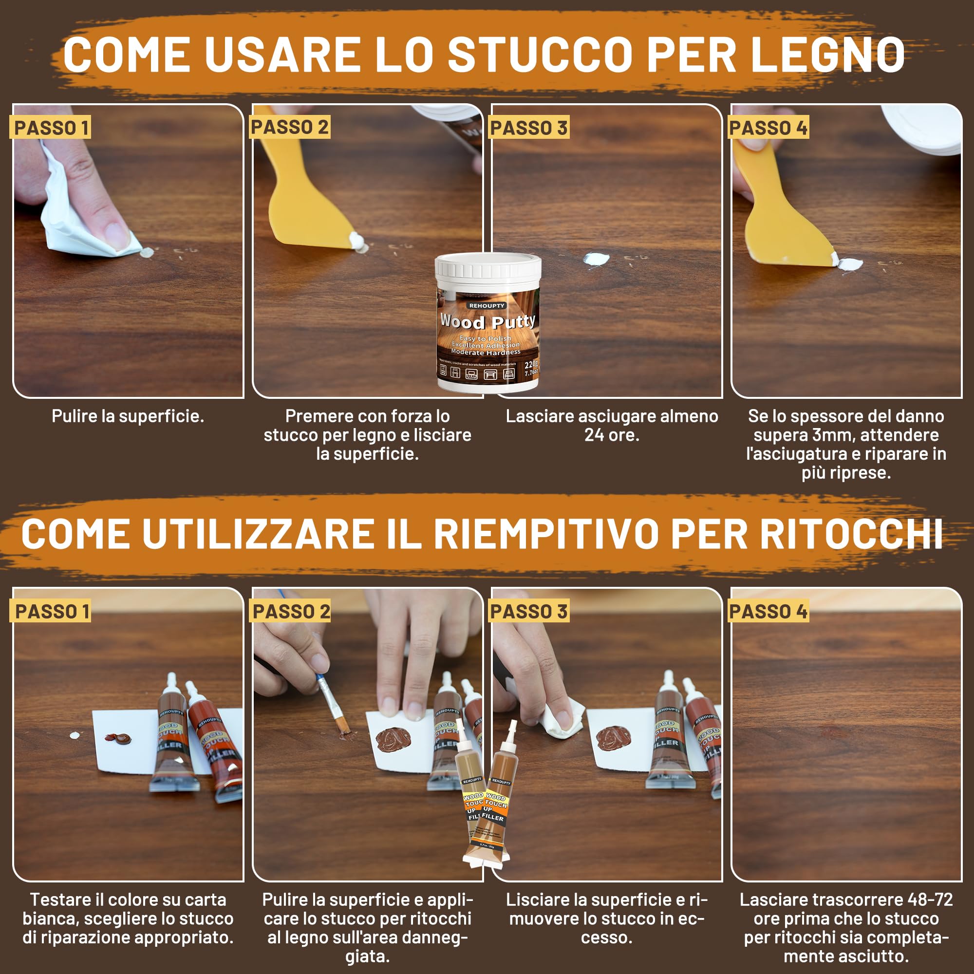 Kit Riparazione Legno, Kit Riparazione Laminato Include Stucco per Legno e Cera d'api & 12 Colori Pasta Riparazione del Legno, 8 Colori Pennarello Riparazione del Legno per Riparare i Graffi Crepe