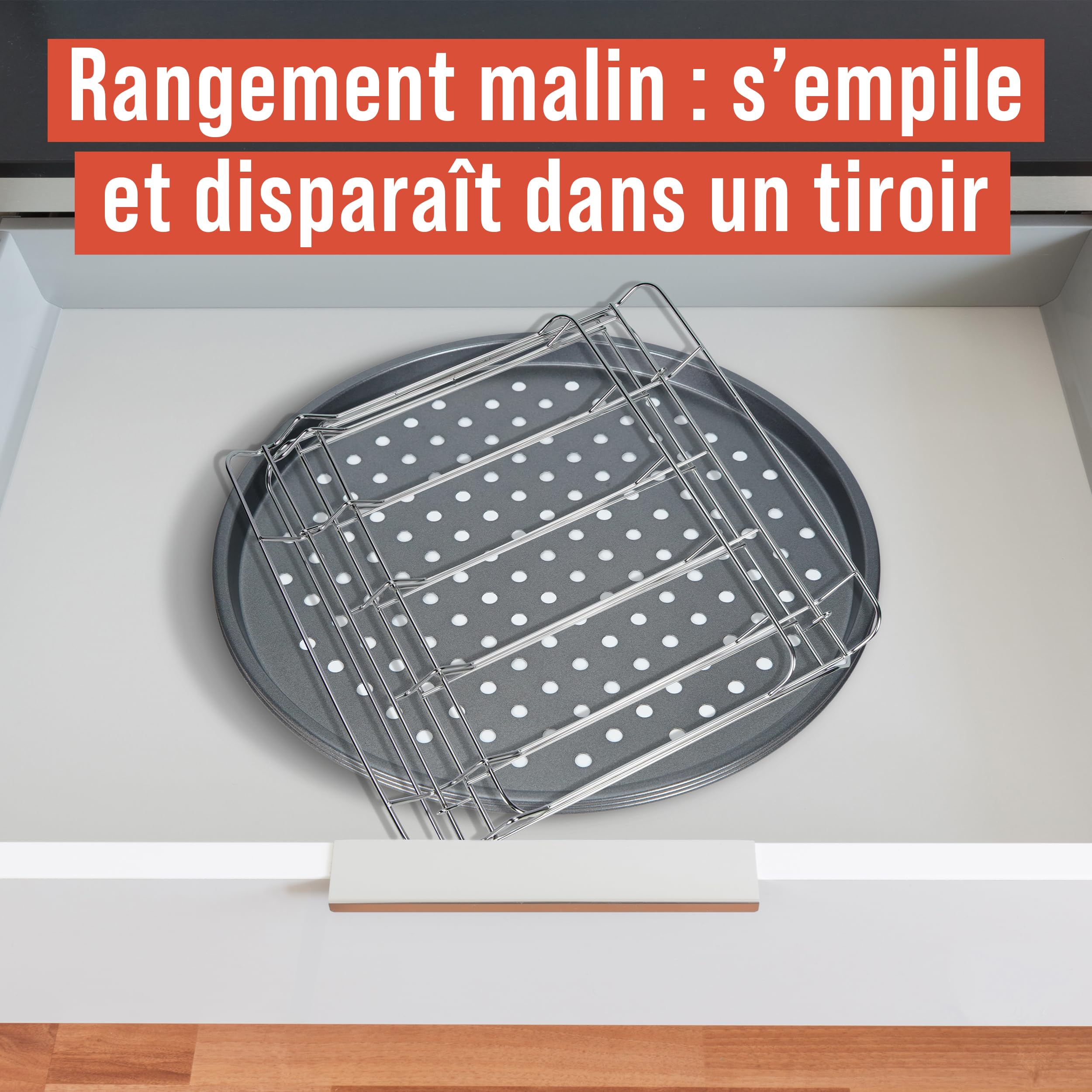 Chef Pomodoro Plaques à Pizza Antiadhésifs - Ensemble De Cuisson à Pizza Avec 3 Poêlles à Pizza Et 1 Grille de Support Pizza Four - Assiette Pizza Inox Pour Four, Grill, Barbecue (33 cm)