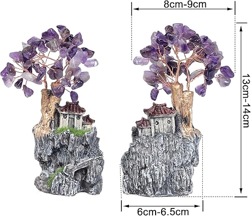 Miniatura 8 de rockcloud Mini azulejo interior árbol casa paisaje citrino cristal dinero árbol Feng Shui bonsái adorno decoración del hogar