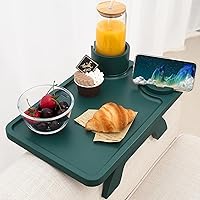 Vista 12 de Nnewvante Mesa de Brazo de Sofá con Tabla de Quesos, 4 en 1 Grande 15.7"x9.85" Madera de Acacia Bandeja con Clip para Brazo de Sofá con 360°