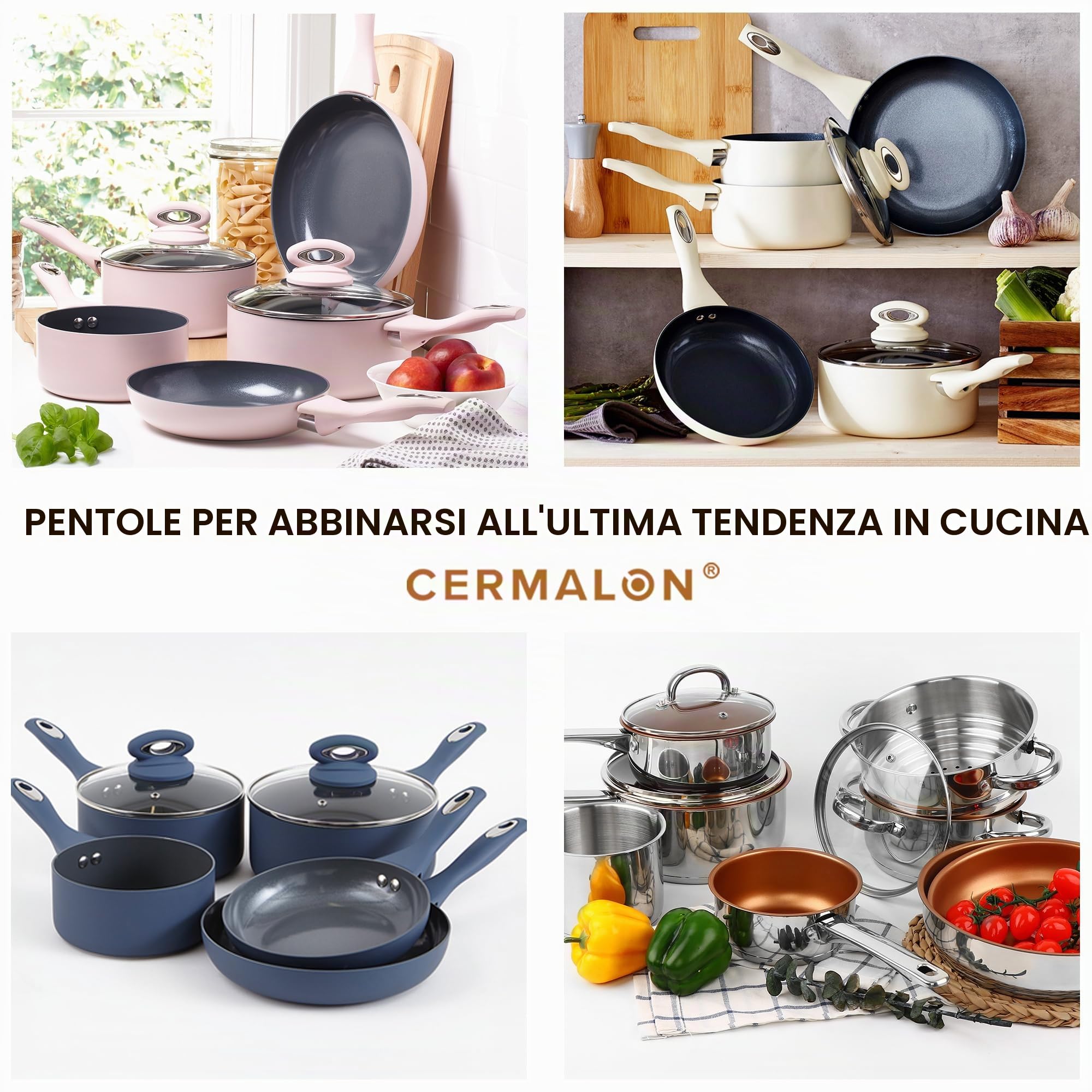 Set di 5 pezzi in ceramica, alluminio, rame, 46 x 29 x 13 cm