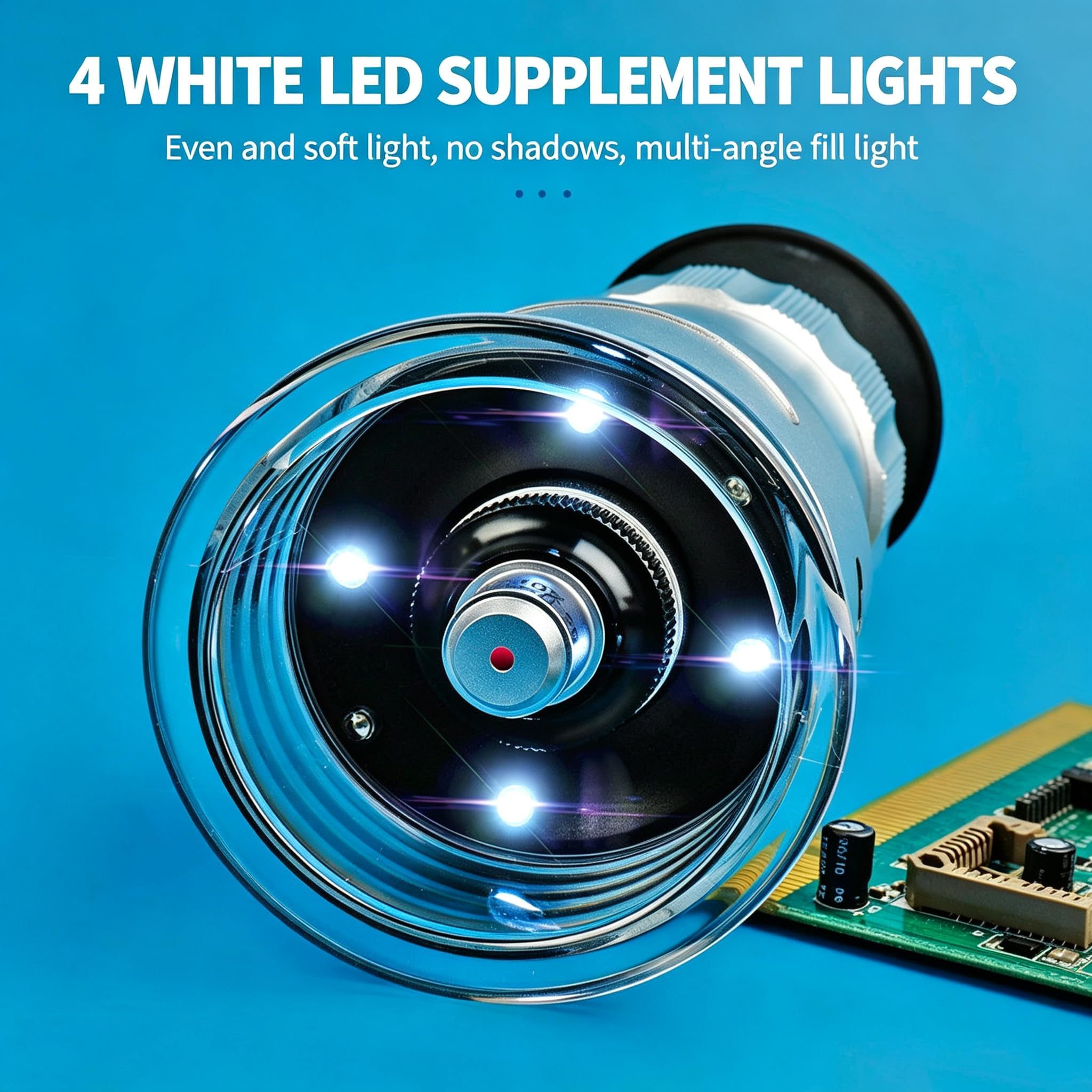 Lupa De Mano 60x/100x, Lupa De Joyería HD con Luz, 4 Luces Led De Relleno, Escala Incorporada, para Inspeccionar Gemas, Monedas Y Observar Sellos. 60x