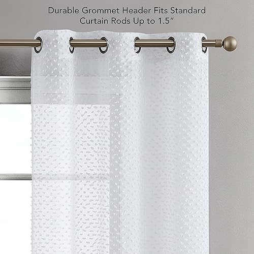 Miniatura 4 de Creative Home Ideas Cortinas traslúcidas (2 paneles, 38 x 63 pulgadas, blancas), cortinas con pompones de privacidad con alzapaños, cortinas
