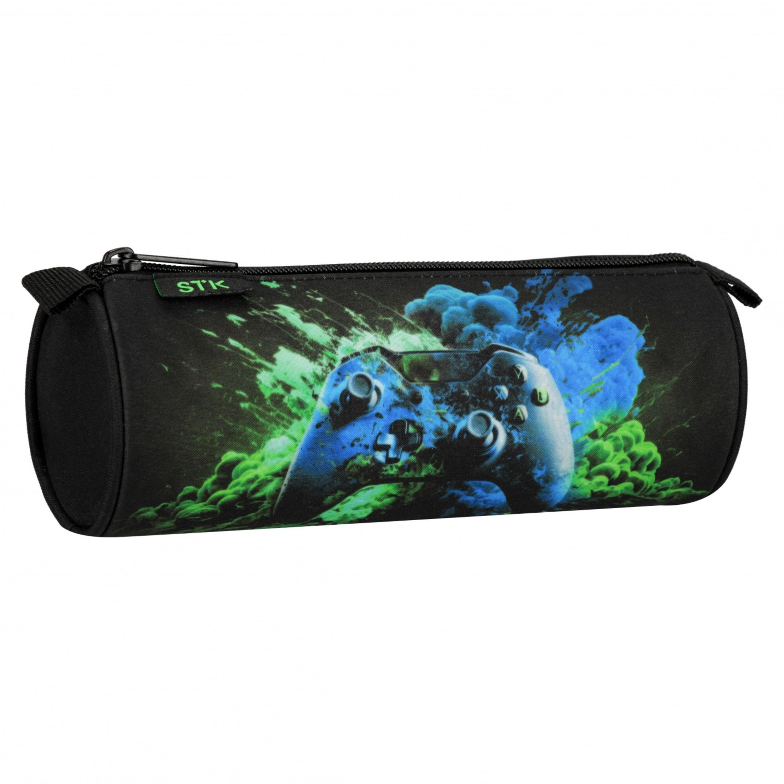 School pencil case for boys, round, pencil case (Gamer Black, 22x8x8 cm)
