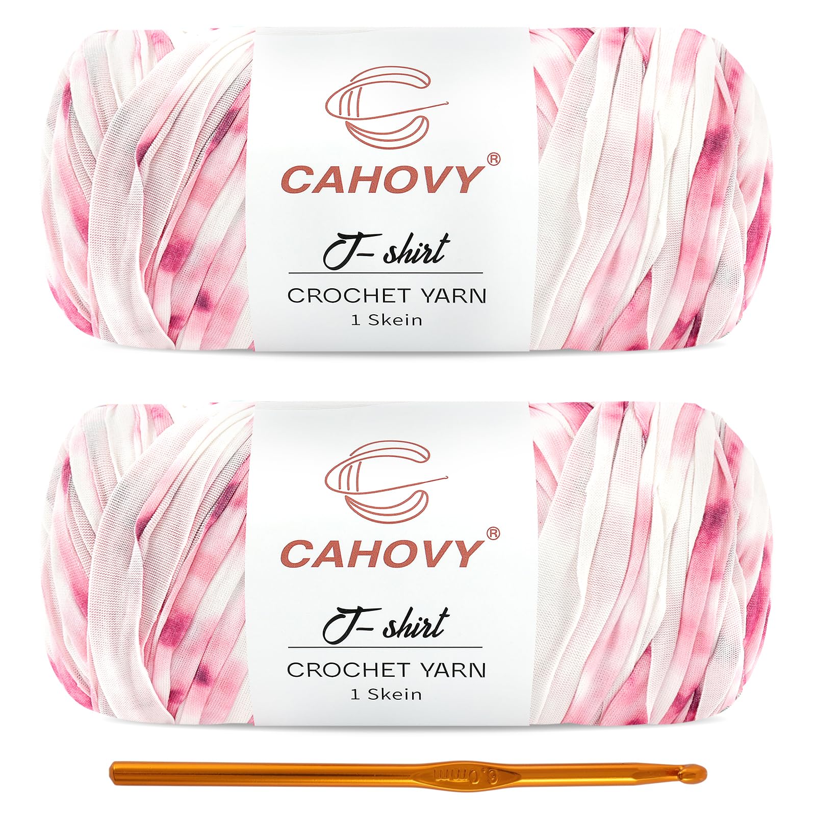 Hilo de ganchillo elástico y grueso para tejer sin esfuerzo, kit de 2 ovillos rosa y blanco