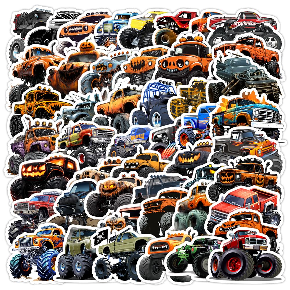 50 Pcs Monster Truck Stickers for Kids Teens Adults Boys Girls Gift,Truck Car Stickers Pack for Laptop,Skateboard,Luggage,Car,Bike,Cup,Computer,Water Bottle Decor,Vinyl Waterproof Decals