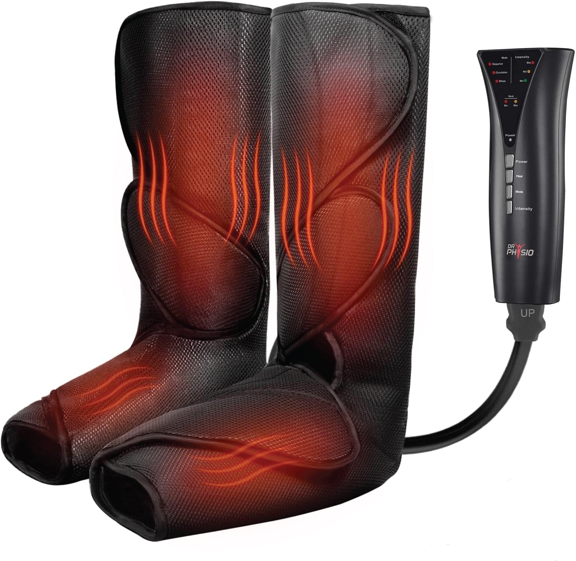 Dr PhysioUSA Electric Air Compression Blood Circulation Massage Machine with Heat For Leg Foot Calf Massagers For Body Pain Relief-1030 (Black)