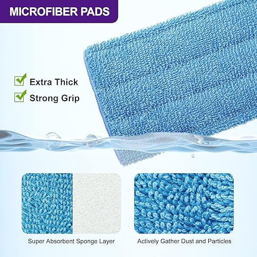 Miniatura 5 de Paquete de 4 almohadillas de repuesto reutilizables para trapeador Swiffer Wetjet - Almohadillas de repuesto de microfibra lavables para pisos