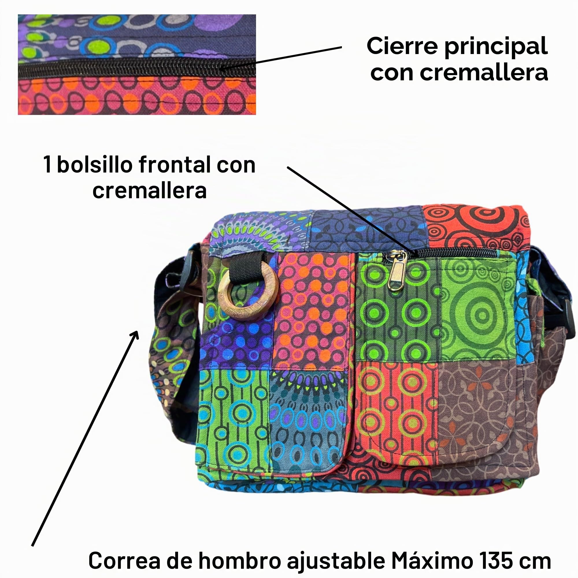 Bolso forrado en algodón étnico. Patrones étnicos impresos. Rabat, bolso de hombro de algodón para mujer, estilo indio étnico