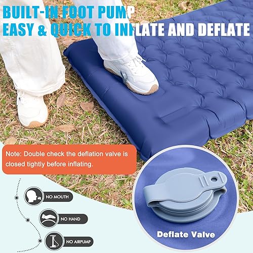 Miniatura 4 de Colchoneta inflable para acampar con almohada, extra grueso de 4 pulgadas con bomba integrada, colchón de aire compacto y ultraligero para acampar