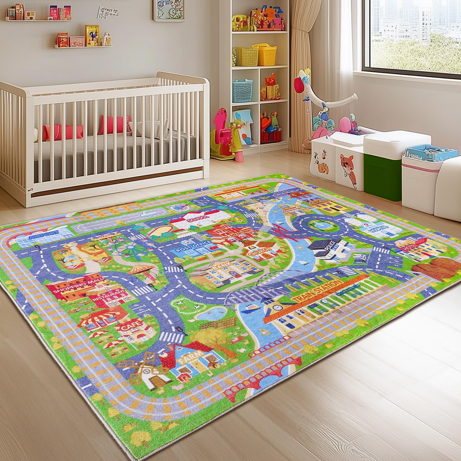 GthreeD Kids Carpet Playmat Rug City Life,Huge Large 140x200 cm Play Area Rug for Bedroom Play Room Game Safe Area,Kids Race Track Rug for Toddlers,Baby,and Children Playing and Learning.