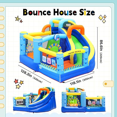 Miniatura 5 de Casa de rebote con tobogán, casa hinchable inflable, casa de rebote interior para niños y niños pequeños, casa de salto de doctor delfín al aire