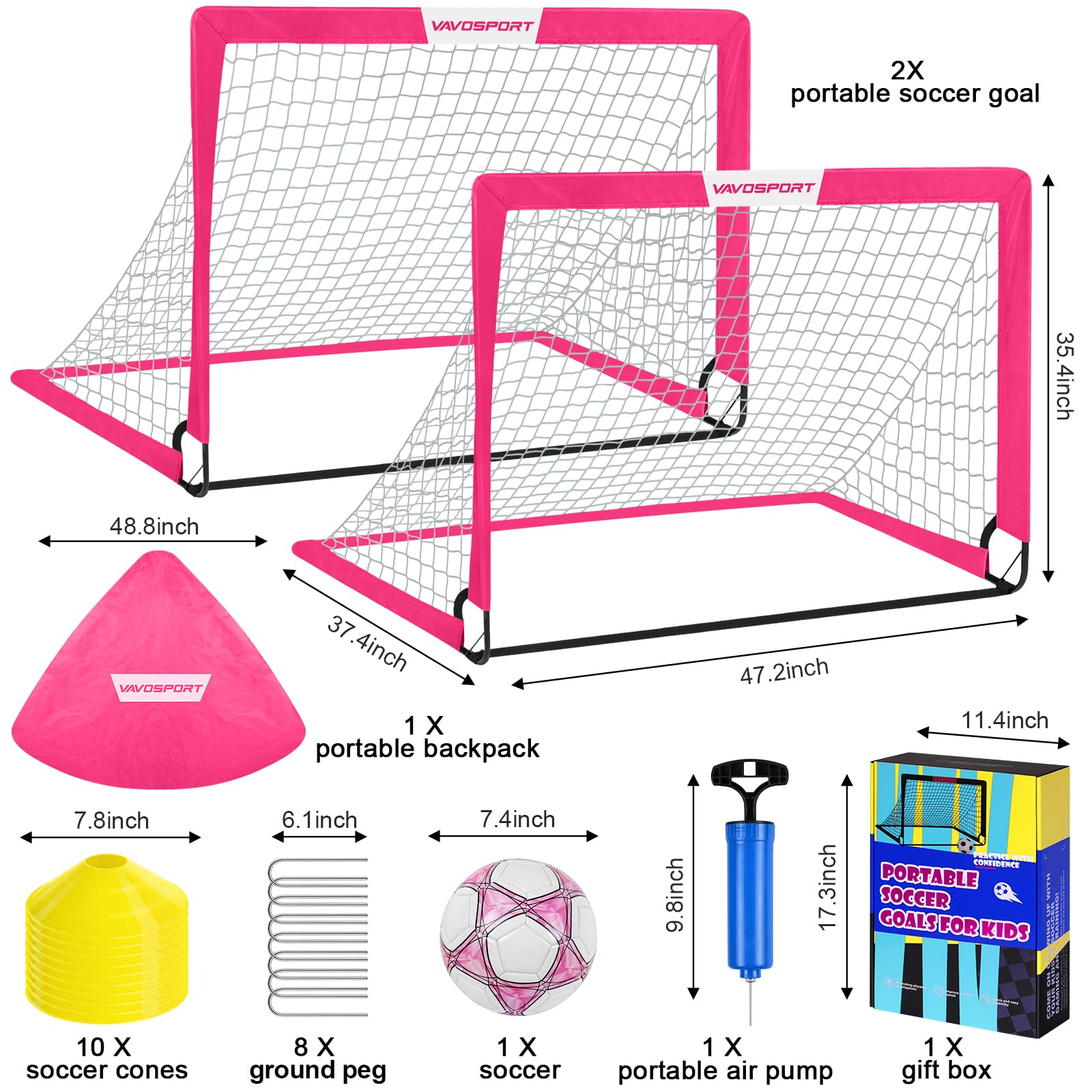 Kids Soccer Goals for Backyard Set - 2 of 4' x 3' Portable Soccer Goal Training Equipment, Pop Up Toddler Soccer Net with Soccer Ball, Soccer Set for Kids and Youth Games, Sports view 2