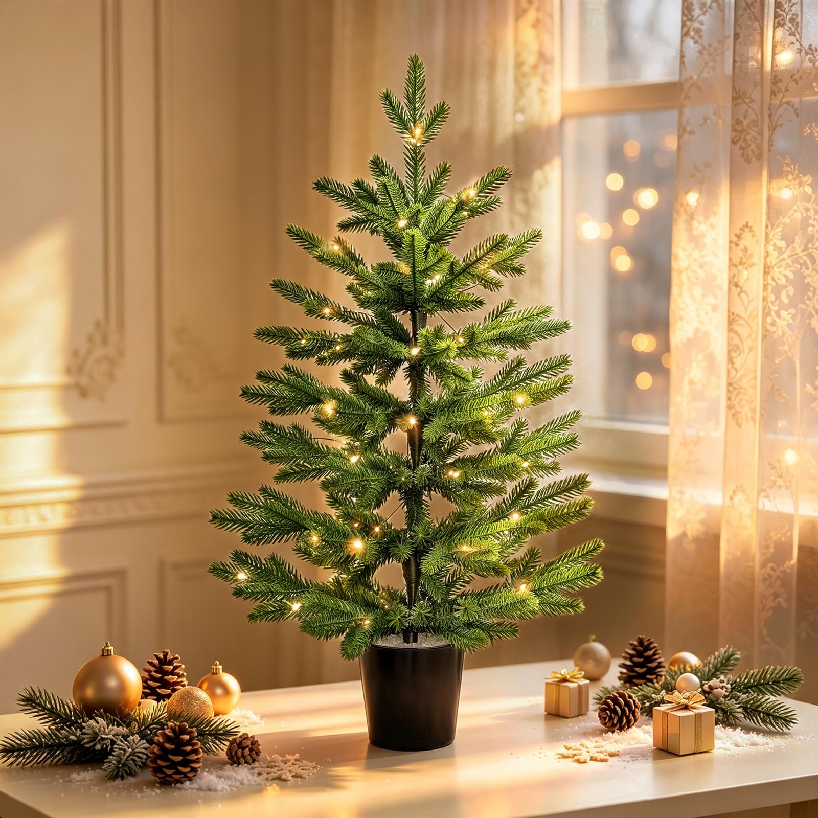 Sapin de Noël artificiel avec LED - 80 cm - Pour intérieur et extérieur - Décoration de Noël