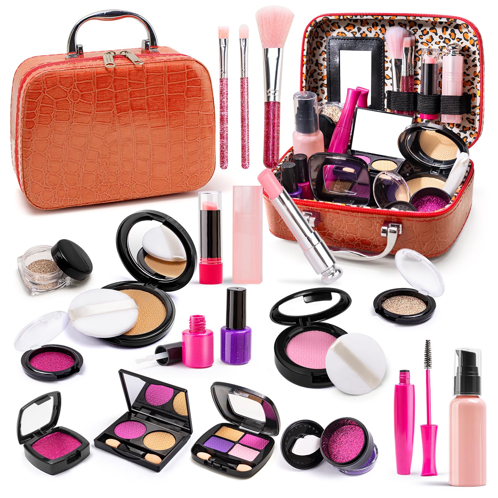 Kids Makeup Kit for Girls - Pretend Play Makeup Set with Bag, Makeup Set Toy for Little Girls,Beautiful Christmas Birthday Gift for Kids Age 3+ (No