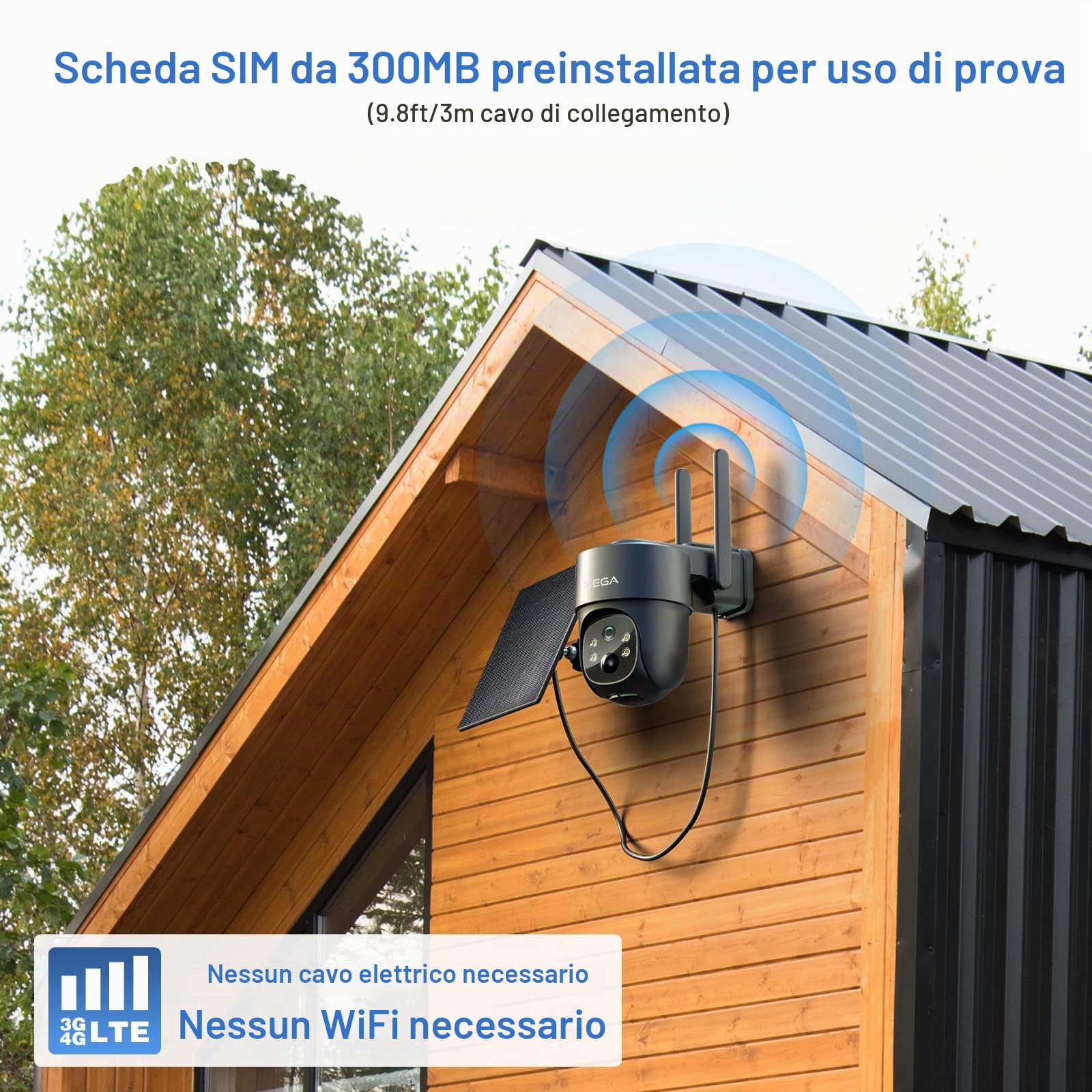 Xega 2 Pezzi Telecamera PTZ Solare 4G Esterno Con SIM Senza WiFi Senza Fili | 2K HD, Batteria, Rotazione 355°/90°, Visione Notturna, Rilevamento Movimento, Audio Bidirezionale, Abbonamento Obbligatorio