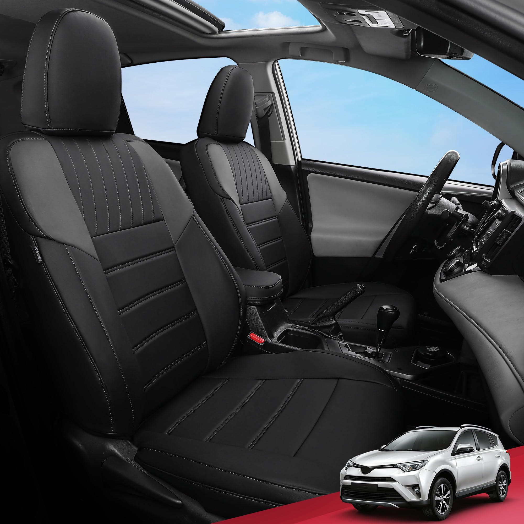 FREESOO RAV4 Seat Covers Custom Fit for Toyota RAV4 2013-2018 XLE SE Limited Platinum Adventure Waterproof Faux Leather Seat Covers Full Set Black Gray