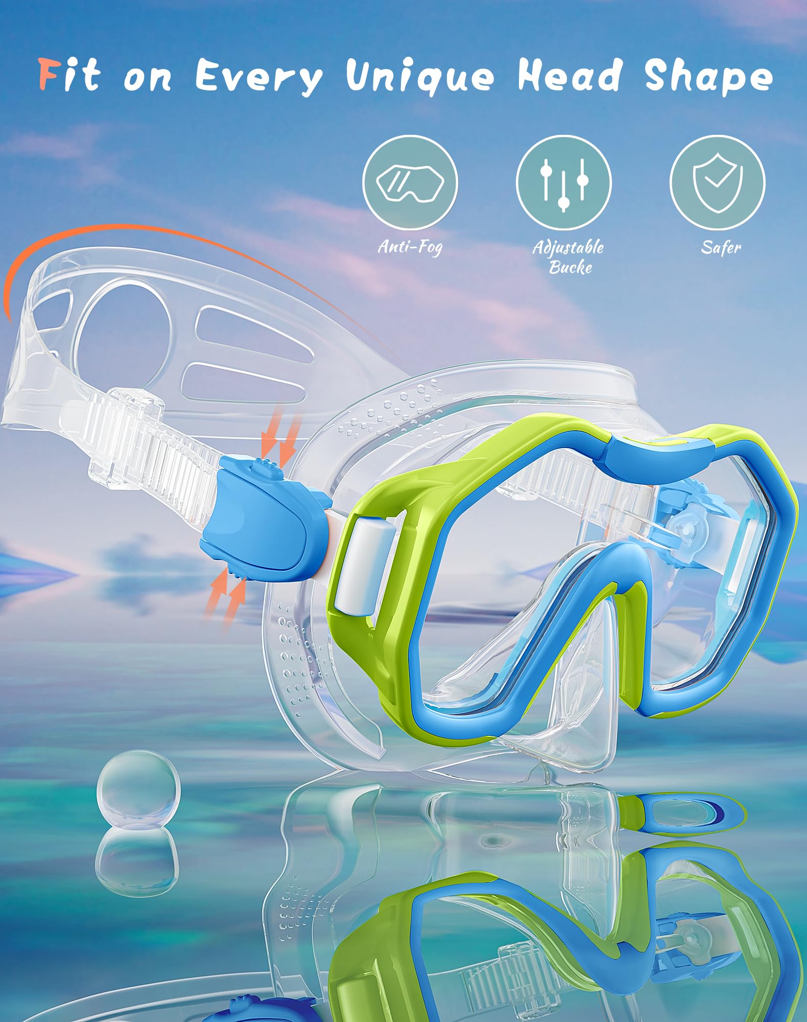 Attrezzatura da snorkeling per bambini dai 6 ai 14 anni, maschera da snorkeling panoramica a 180° per bambini che respirano liberamente per lo snorkeling, blu e giallo