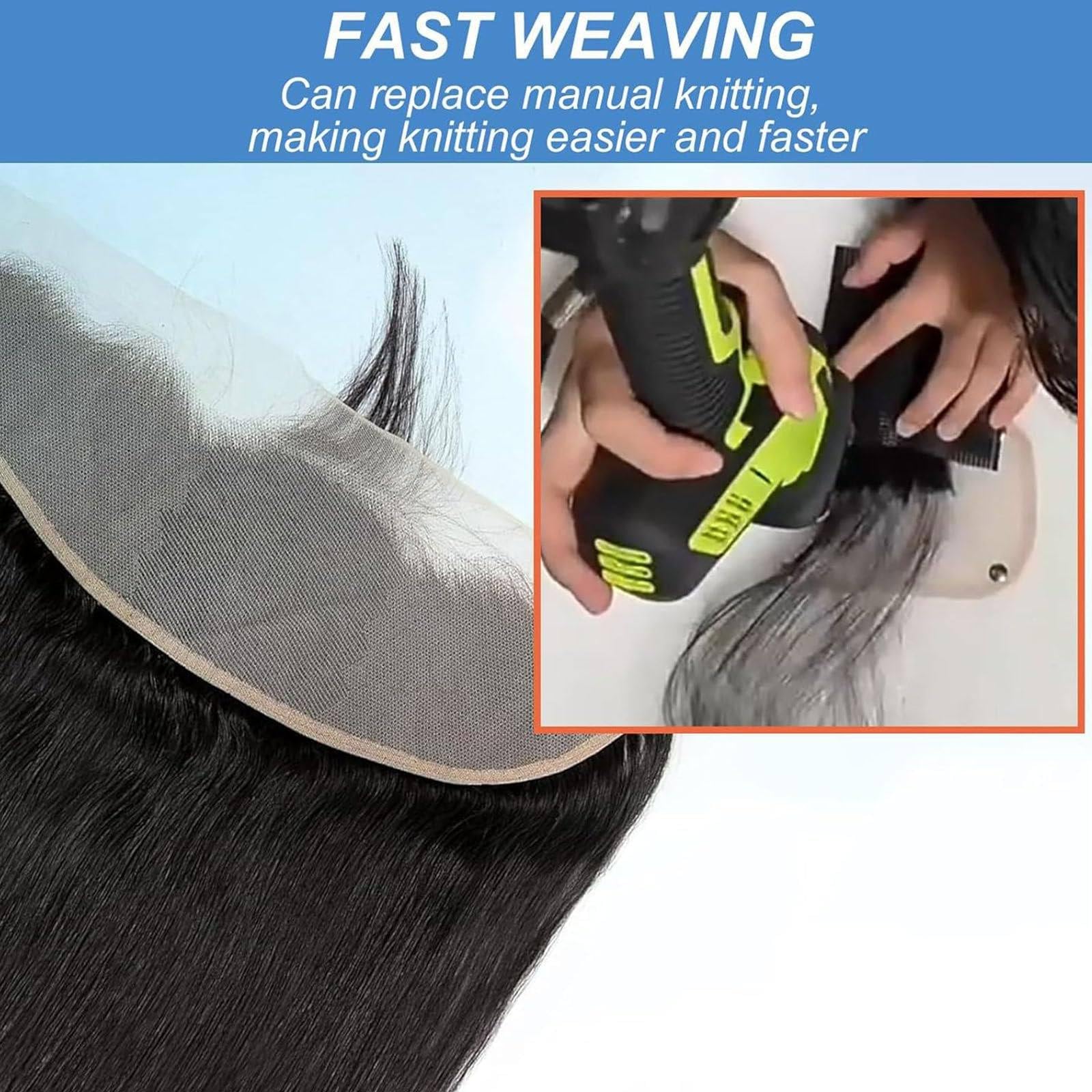 Maszyna do produkcji peruk o mocy 1000 W, ręczna maszyna do zaplatania, narzędzie do przeszczepu włosów z peruką koronkową z 2 akumulatorami, możliwość zaplatania włosów syntetycznych