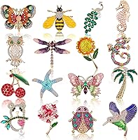Sasylvia 16PCS Rhinestone Brooch Set for Women - Vintage Animal Insect Plant Pins, Bulk Gifts for Girls Valentine's Birthday