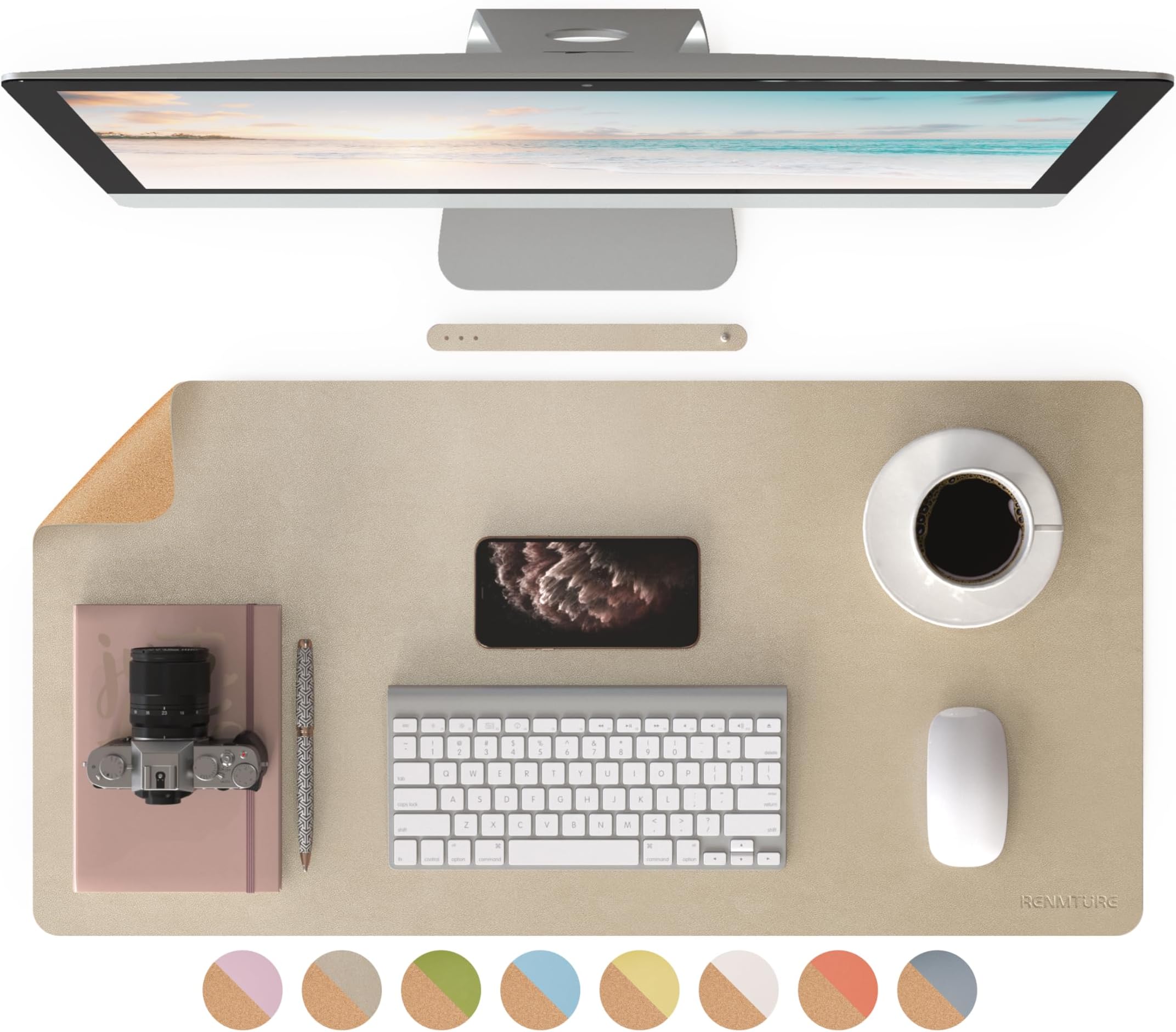 RENMTURE DualSided Desk Pad, Faux Leather Natural Cork