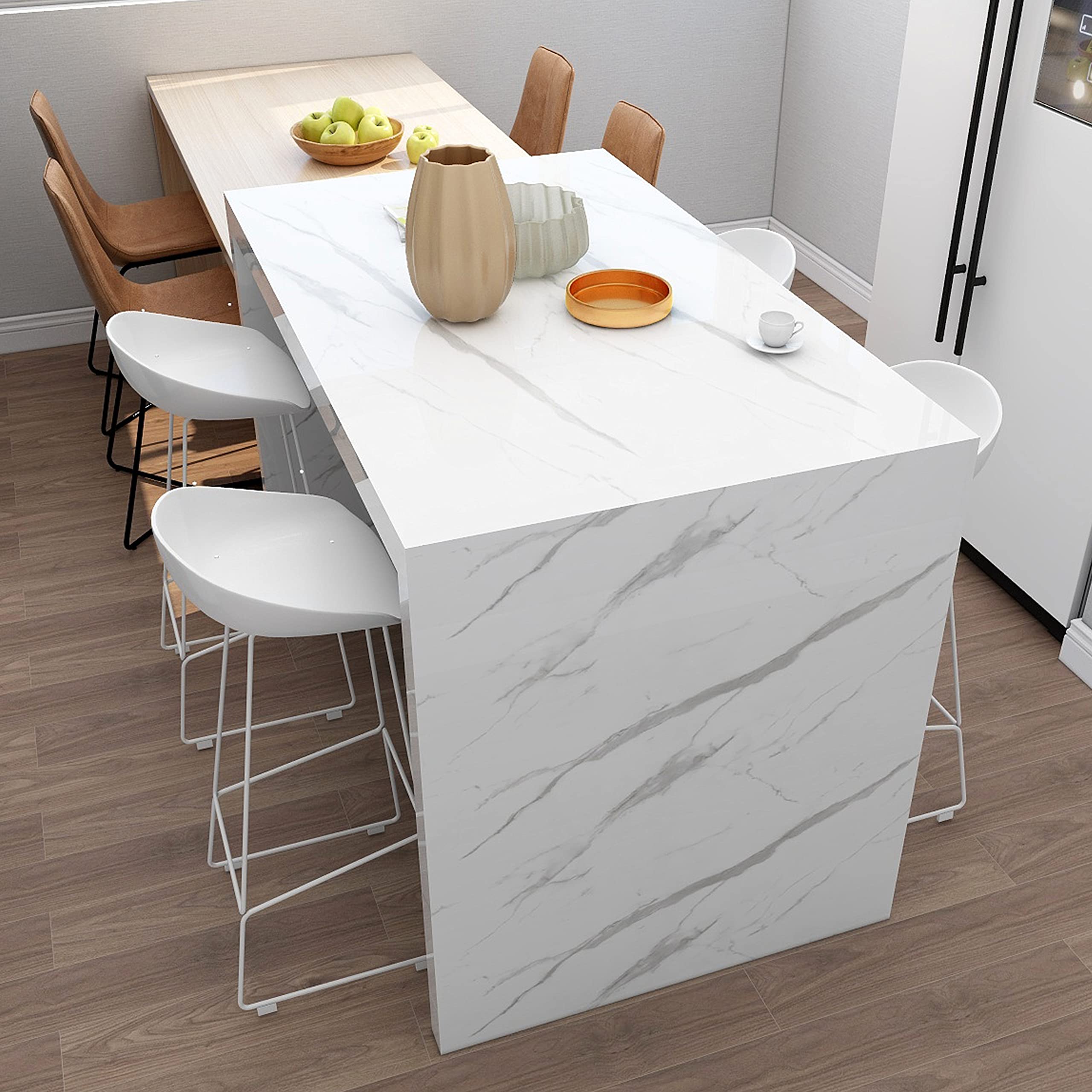 Jgeuyer White Marble Contact Paper – 15.7" X 118" Peel & Stick Wallpaper, Waterproof & Oilproof, For Kitchen Countertops, Cabinets, Bathroom, And Furniture